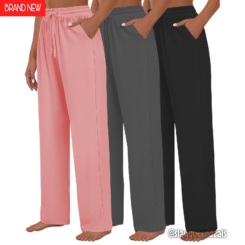 Wide Leg Yoga Sweatpants With Pockets Drawstring Comfy Joggers